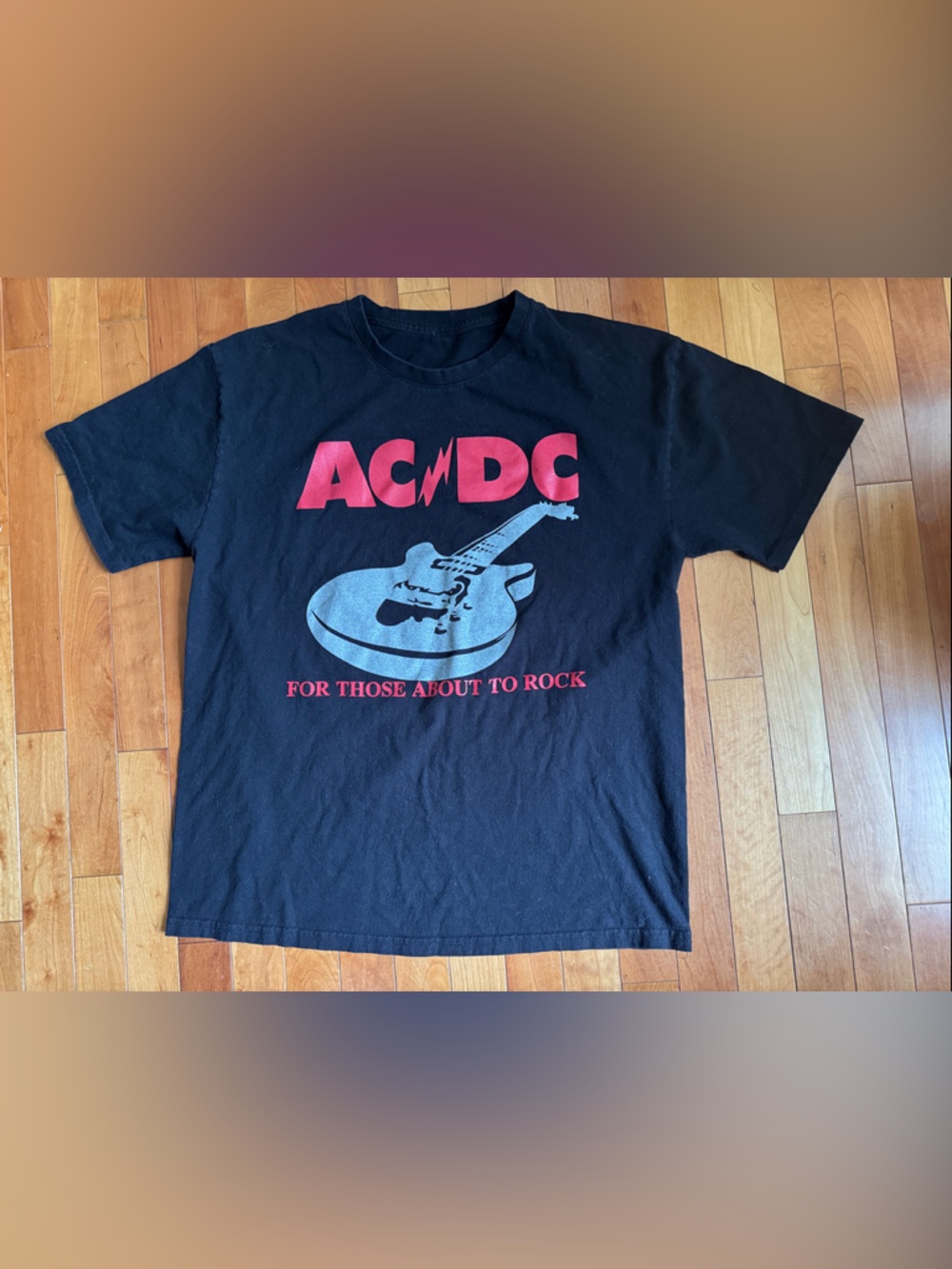 AC/DC Black T-Shirt with Red Logo and Gray Guitar Graphic